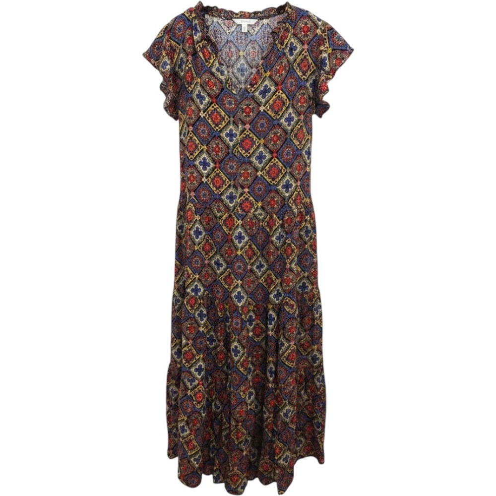 Uncle Frank Midi Dress Women Sz Small Granny Square Faux Crochet Pattern V Neck